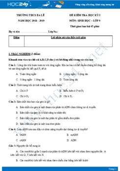 Đề kiểm tra HK1 môn Sinh học 9 năm 2018-2019 - Trường THCS Ea Lê có đáp án