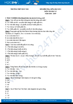Đề kiểm tra giữa HK2 môn Tin học 11 năm 2018 - 2019 Trường THPT Duy Tân