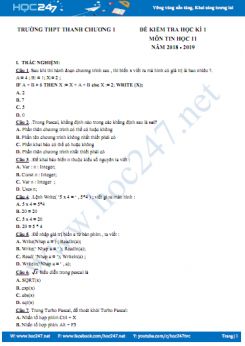 Đề kiểm tra HK1 môn Tin học 11 năm 2018 - 2019 Trường THPT Thanh Chương 1