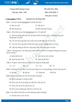 Đề thi giữa HK2 môn Sinh học 9 năm 2018-2019 - Trường THCS Quang Trung có đáp án