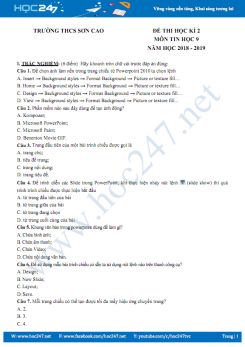 Đề kiểm tra HK2 môn Tin học 9 năm 2018 - 2019 có đáp án trường THCS Sơn Cao