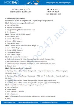 Đề thi HK2 môn Tin học 9 năm 2018 - 2019 Trường THCS Hương Lâm