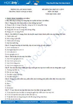 Đề kiểm tra HK1 môn Tin học 9 năm 2018 - 2019 Trường THCS Tam Quan Bắc