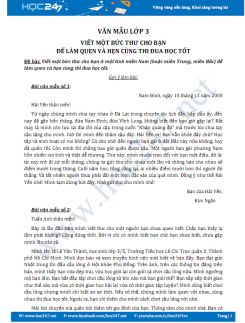 Viết một bức thư cho bạn để làm quen và hẹn cùng thi đua học tốt - Văn mẫu lớp 3