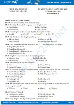 Đề thi HK2 môn Tin học 6 năm 2018 - 2019 Trường THCS Liêm Tiết