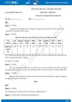 Đề  thi HK1 môn Địa lý lớp 9 năm 2018-2019 - Trường THCS Minh Tân có đáp án