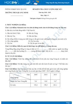 Đề thi HK1 môn Địa lý lớp 9 năm 2018-2019 - Trường THCS Quang Minh có đáp án