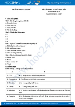 Đề kiểm tra 45 phút HK1 môn Tin học 6 năm 2018 - 2019 Trường THCS Kim Thư