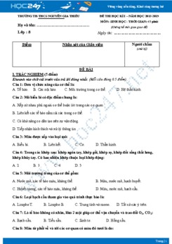 Đề thi HK1 môn Sinh học 8 năm 2018-2019 - Trường THCS Nguyễn Gia Thiều có đáp án