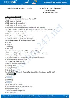 Đề kiểm tra giữa HK1 môn Tin học 6 năm 2018 - 2019 Trường THCS Thị Trấn Cát Hải