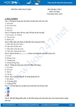 Đề thi HK1 môn Tin học 6 năm 2018 - 2019 Trường THCS Hàm Nghi