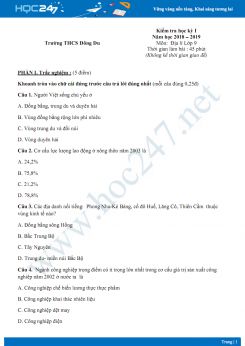 Đề thi HK1 môn Địa lý lớp 9 năm 2018-2019 - Trường THCS Đông Du có đáp án