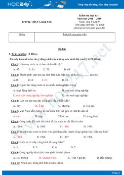 Đề thi HK1 môn Địa lý lớp 9 năm 2018-2019 - Trường THCS Giang Sơn có đáp án