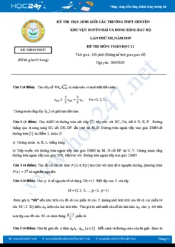Đề thi HSG môn Toán 11 năm 2019 các Trường THPT Chuyên khu vực Duyên hải và đồng bằng Bắc bộ