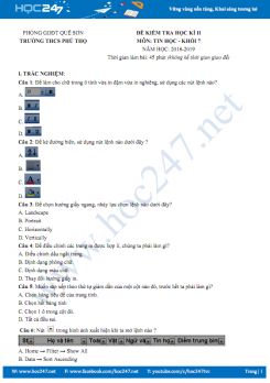 Đề kiểm tra HK2 môn Tin học 7 năm 2018 - 2019 Trường THCS Phú Thọ