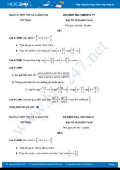 Đề kiểm tra 1 tiết Chương 6 Đại số 10 năm 2019 có đáp án - Trường THPT Thị xã Quảng Trị