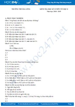 Đề kiểm tra HK2 môn Tin học 8 năm 2018 - 2019 Trường THCS Ba Lòng