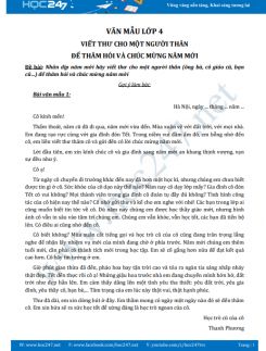 Viết thư cho một người thân để thăm hỏi và chúc mừng năm mới - Văn mẫu lớp 4