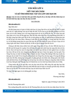 Viết thư thăm hỏi và kể tình hình học tập của lớp cho bạn em - Văn mẫu lớp 4