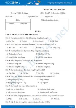 Đề thi HK2 môn Địa lý lớp 9 năm 2018-2019 - Trường THCS Ba Lòng có đáp án