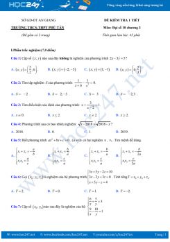 Đề kiểm tra 1 tiết Chương 3 Đại số 10 Trường THPT Phú Tân năm học 2018 - 2019