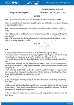 Đề thi HK2 môn Địa lý lớp 9 năm 2018-2019 - Trường THCS Khương Đình có đáp án