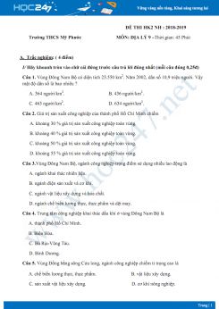 Đề thi HK2 môn Địa lý lớp 9 năm 2018-2019 - Trường THCS Mỹ Phước có đáp án