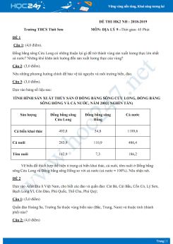 Đề thi HK2 môn Địa lý lớp 9 năm 2018-2019 - Trường THCS Thới Sơn có đáp án