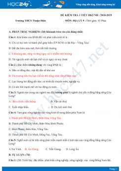 Đề kiểm tra 1 tiết HK2 môn Địa lý lớp 9 năm 2018-2019 - Trường THCS Thuận Diên có đáp án