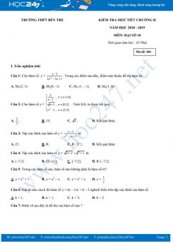 Đề kiểm tra 1 tiết Chương 2 Đại số 10 Trường THPT Bến Tre năm học 2018 - 2019