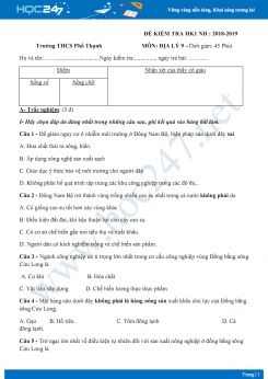 Đề thi HK1 môn Địa lý lớp 9 năm 2018-2019 - Trường THCS Phổ Thạnh có đáp án