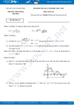 Đề kiểm tra 1 tiết Chương 2 Đại số 10 năm 2018 có đáp án - Trường THPT Đoàn Thượng