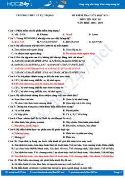 Đề kiểm tra giữa HK1 môn Tin học 10 năm 2018 - 2019 Trường THPT Lý Tự Trọng