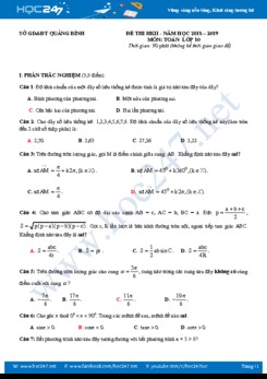 Đề thi HK2 môn Toán 10 năm 2019 có đáp án - Sở GD & ĐT Quảng Bình