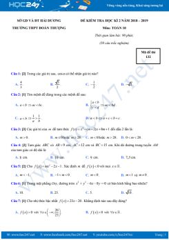 Đề thi HK2 môn Toán 10 năm 2019 có đáp án - Trường THPT Đoàn Thượng