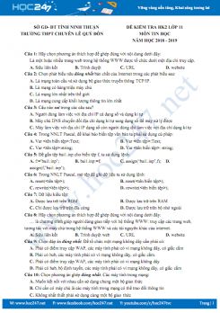 Đề kiểm tra HK2 môn Tin học 11 năm 2018 - 2019 Trường THPT Chuyên Lê Quý Đôn