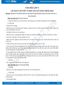 Lập dàn ý chi tiết tả một con vật nuôi trong nhà - Văn mẫu lớp 4