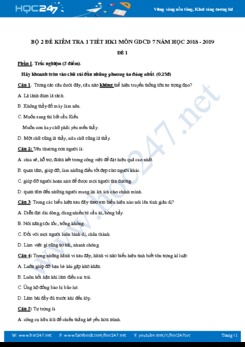 Bộ 2 đề kiểm tra 1 tiết HK1 môn GDCD 7 năm học 2018 - 2019