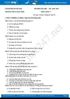 Đề thi HK1 môn GDCD 7 năm 2018 có đáp án - Trường THCS Long Vĩnh