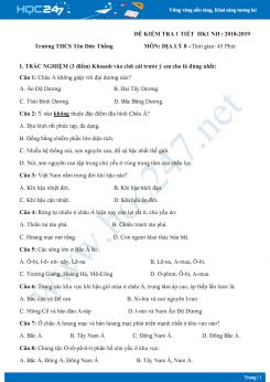 Đề kiểm tra 1 tiết HK1 môn Địa lý lớp 8 năm 2018-2019 - Trường THCS Tôn Đức Thắng có đáp án