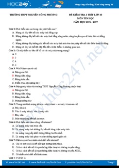 Đề kiểm tra 1 tiết môn Tin học 10 năm 2018 - 2019 Trường THPT Nguyễn Công Phương