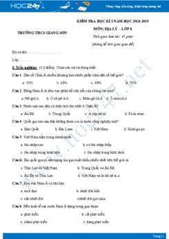 Đề kiểm tra HK1 môn Địa lý lớp 8 năm 2018-2019 - Trường THCS Giang Sơn có đáp án