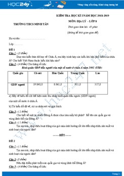Đề kiểm tra HK1 môn Địa lý lớp 8 năm 2018-2019 - Trường THCS Minh Tân có đáp án