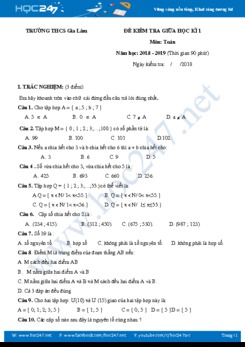 Đề thi giữa HK1 môn Toán 6 năm 2018 - 2019 Trường THCS Gia Lâm có đáp án