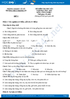 Bộ đề thi HK1 năm 2018-2019 môn Công Nghệ 7 có đáp án trường THCS Thanh Lân