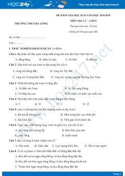 Đề kiểm tra HK2 môn Địa lý lớp 8 năm 2018-2019 - Trường THCS Ba Lòng có đáp án