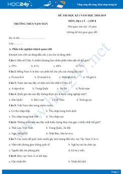 Đề thi HK1 môn Địa lý lớp 8 năm 2018-2019 - Trường THCS Nậm Mằn có đáp án