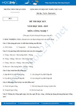 Bộ đề thi HK1 (TN & TL) môn Công nghệ 7 năm 2018- 2019 Trường THCS Thuận Châu