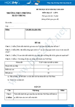 Đề thi HK2 môn Địa lý lớp 8 năm 2018-2019 - Trường THCS Phương Xuân Trung có đáp án