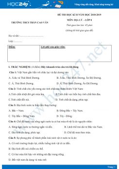 Đề thi HK2 môn Địa lý lớp 8 năm 2018-2019 - Trường THCS Trần Cao Vân có đáp án